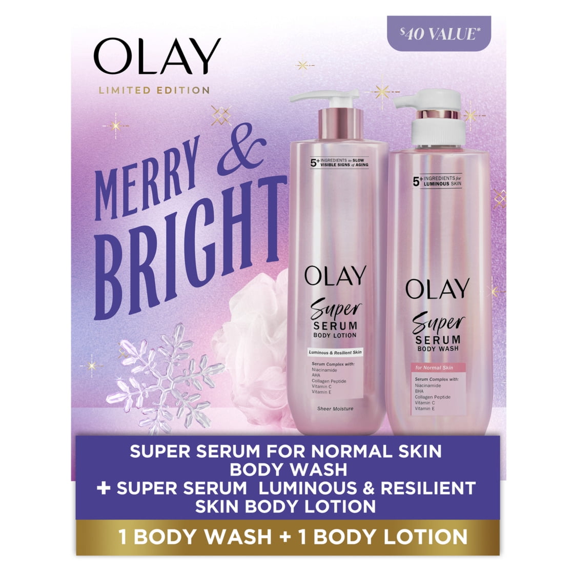Olay Holiday Super Serum Body Wash and Lotion Gift Set 18.5oz Each